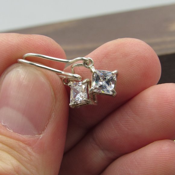 Sterling Silver Square CZ Diamond Earrings Vintage - Picture 2 of 7